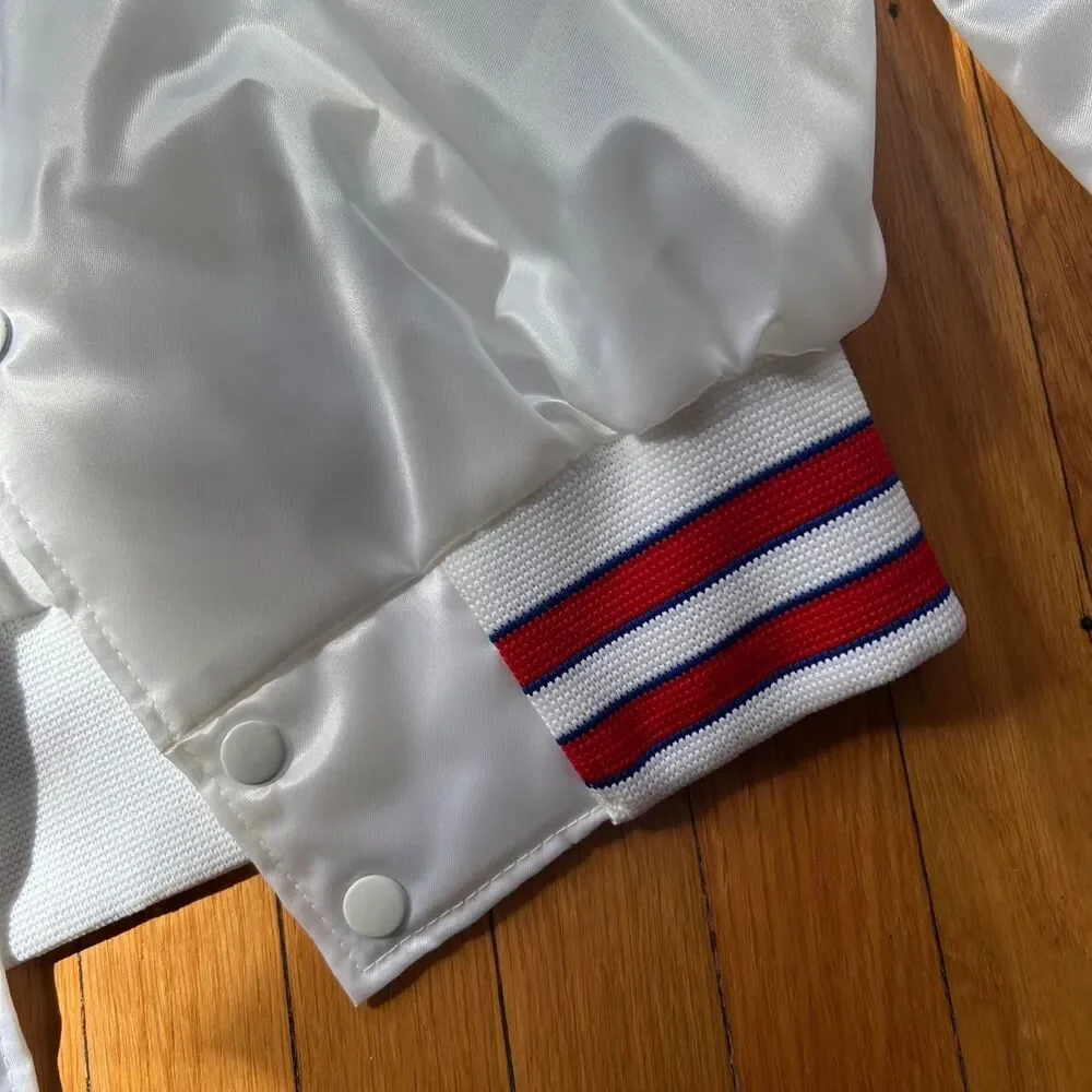 Vtg 1980s White Satin Varsity Bomber Jacket Large Mens Sacramento Battalion